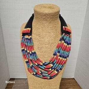 Vintage Tribal Multi-strand Wooden Bead Necklace